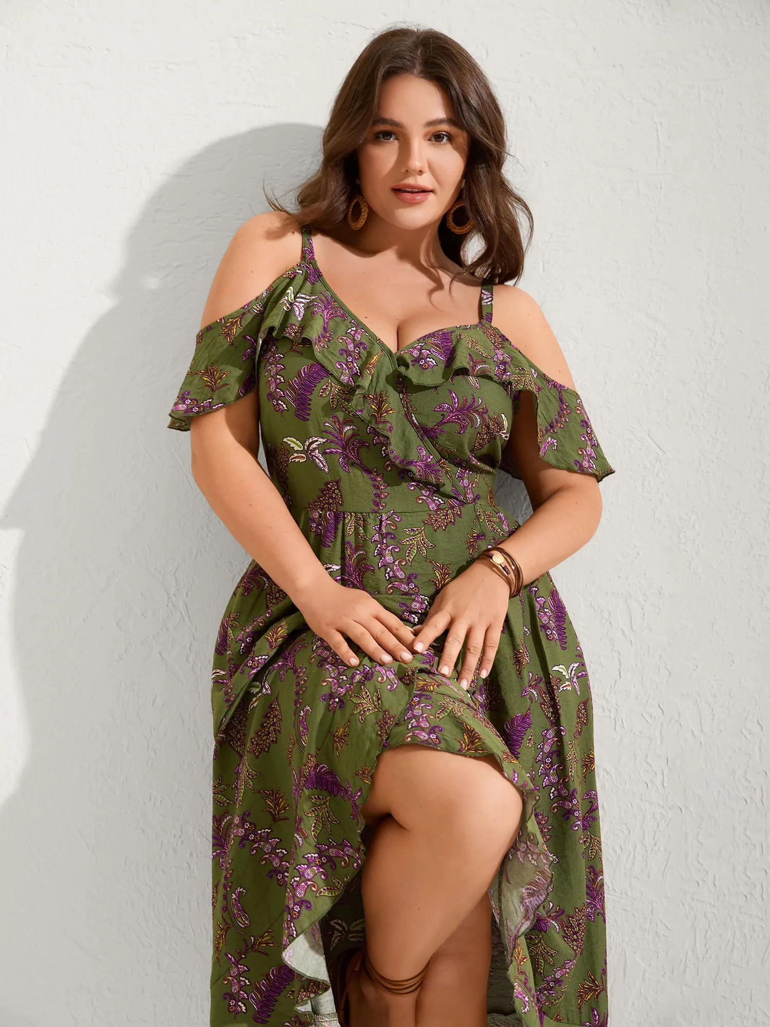 Boho Floral Ruffled Off-Shoulder Midi Dress sold by Bloomchic product image thumbnail 2