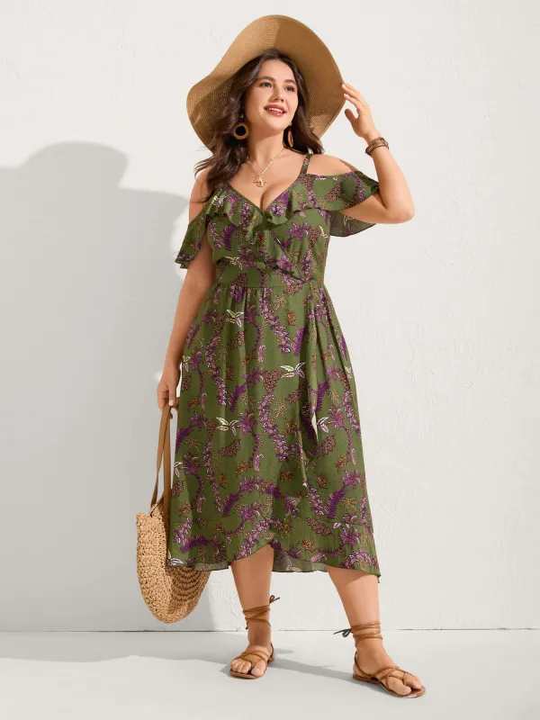 Boho Floral Ruffled Off-Shoulder Midi Dress sold by Bloomchic