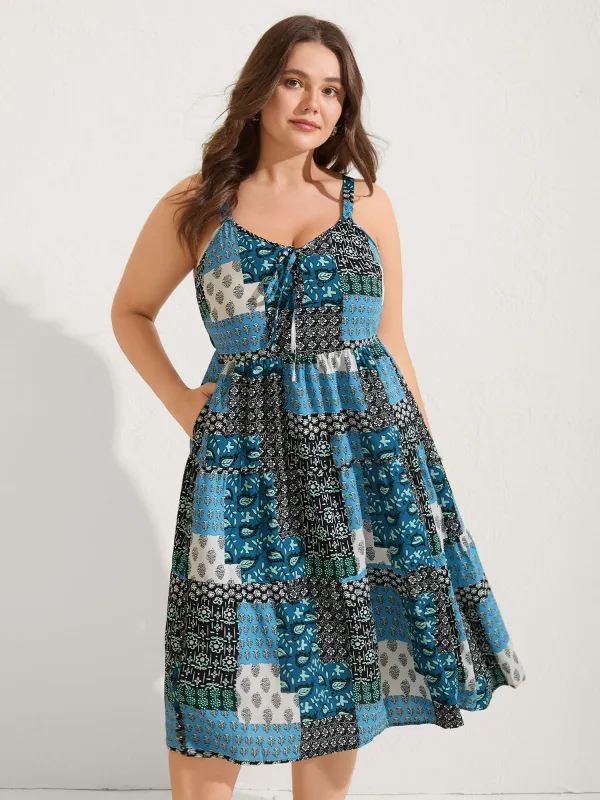 Boho Floral Collage Stretchy Waist Midi Dress sold by Bloomchic