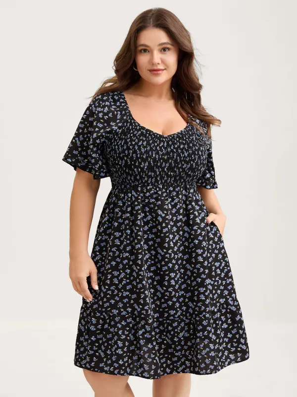 Ditsy Floral Shirred Bodice Midi Dress sold by Bloomchic