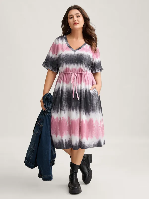 Supersoft Tie-Dye Drawstring Midi Dress sold by Bloomchic