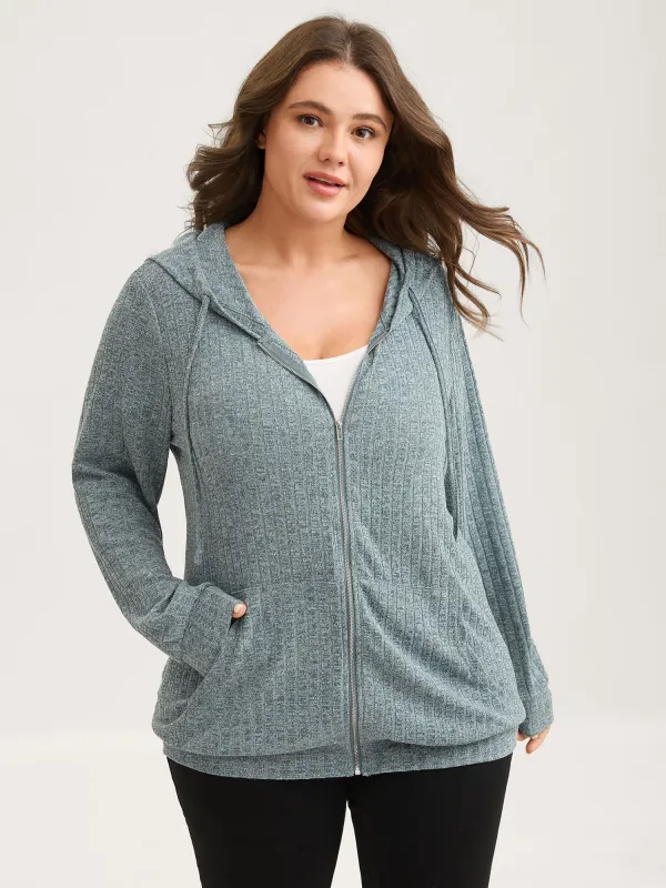 Ribbed Solid Textured Zipper Hoodie sold by Bloomchic