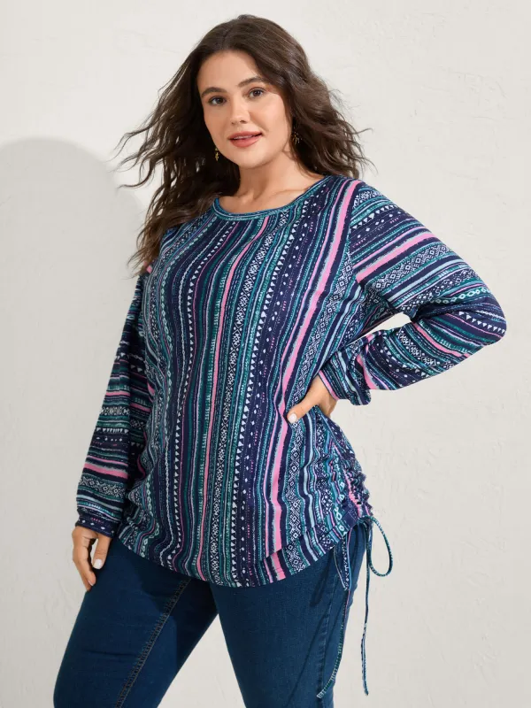 Striped Drawstring Color Contrast Sweatshirt sold by Bloomchic