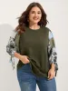 Boho Print Ribbed Sleeve Tie Sweatshirt sold by Bloomchic