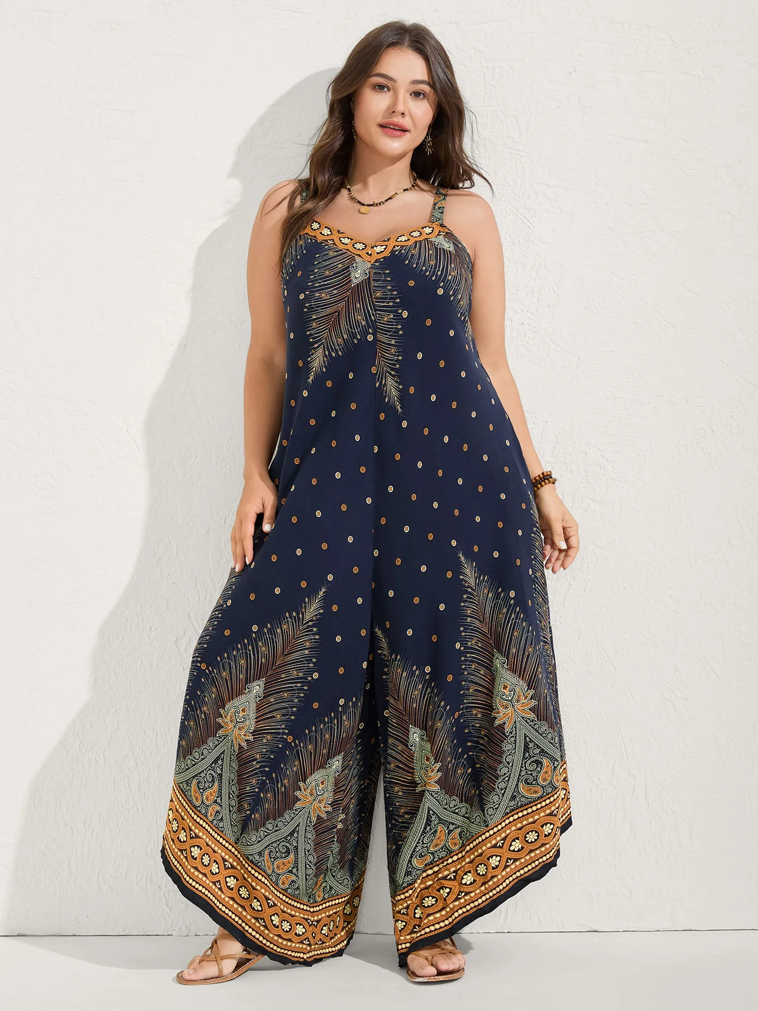 Boho Print Asymmetrical Hem Jumpsuit sold by Bloomchic