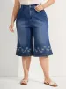 Floral Embroidered Elastic Waist Cropped Jeans sold by Bloomchic