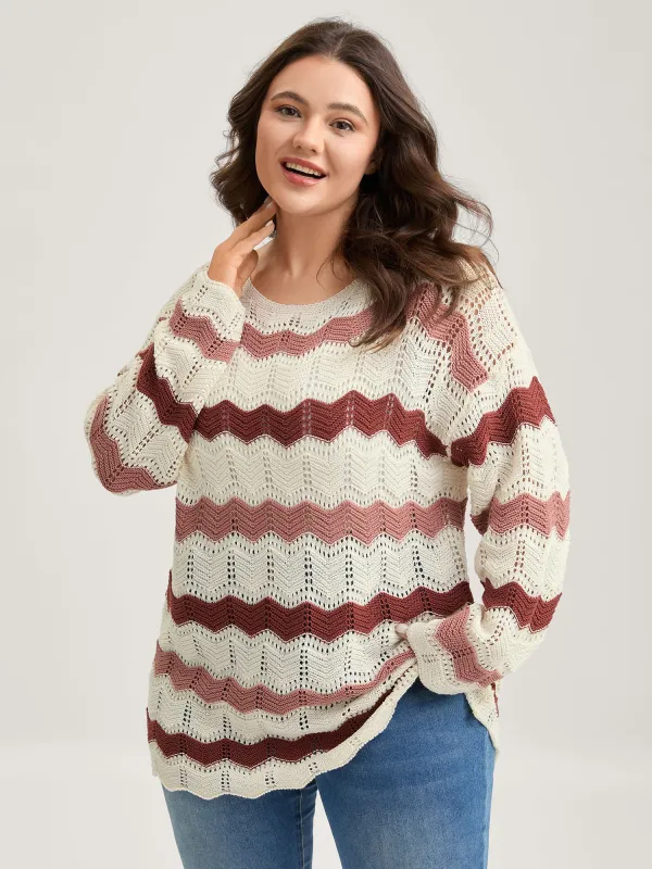 Wavy Textured Stripes Cut-Out Lightweight Pullover sold by Bloomchic