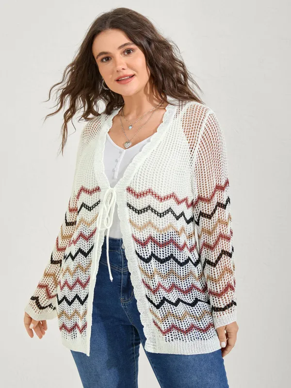 Irregular Stripes Front Double Tie Lightweight Cardigan sold by Bloomchic
