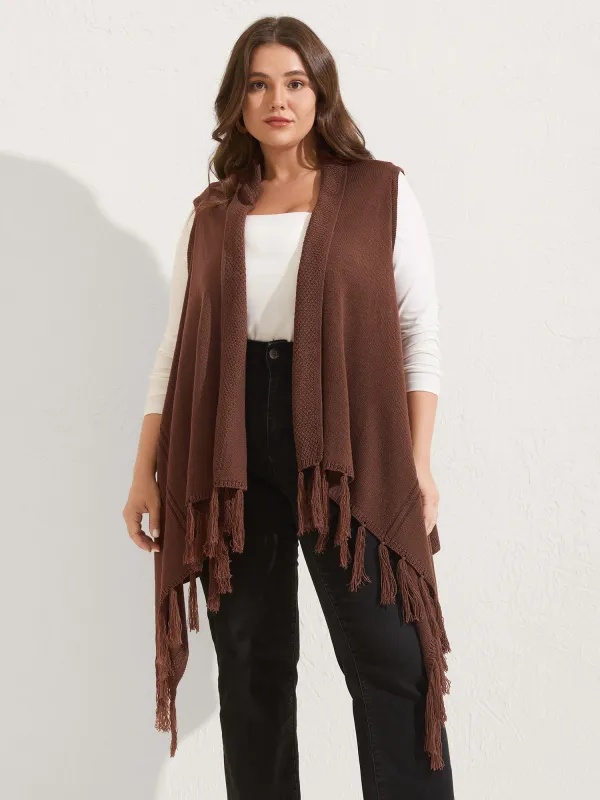Irregular Hem Sleeveless Tassel Cardigan sold by Bloomchic