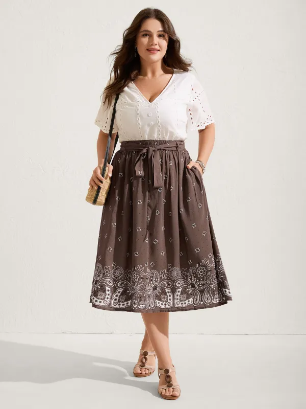 Paisley Print Belted Midi Skirt sold by Bloomchic