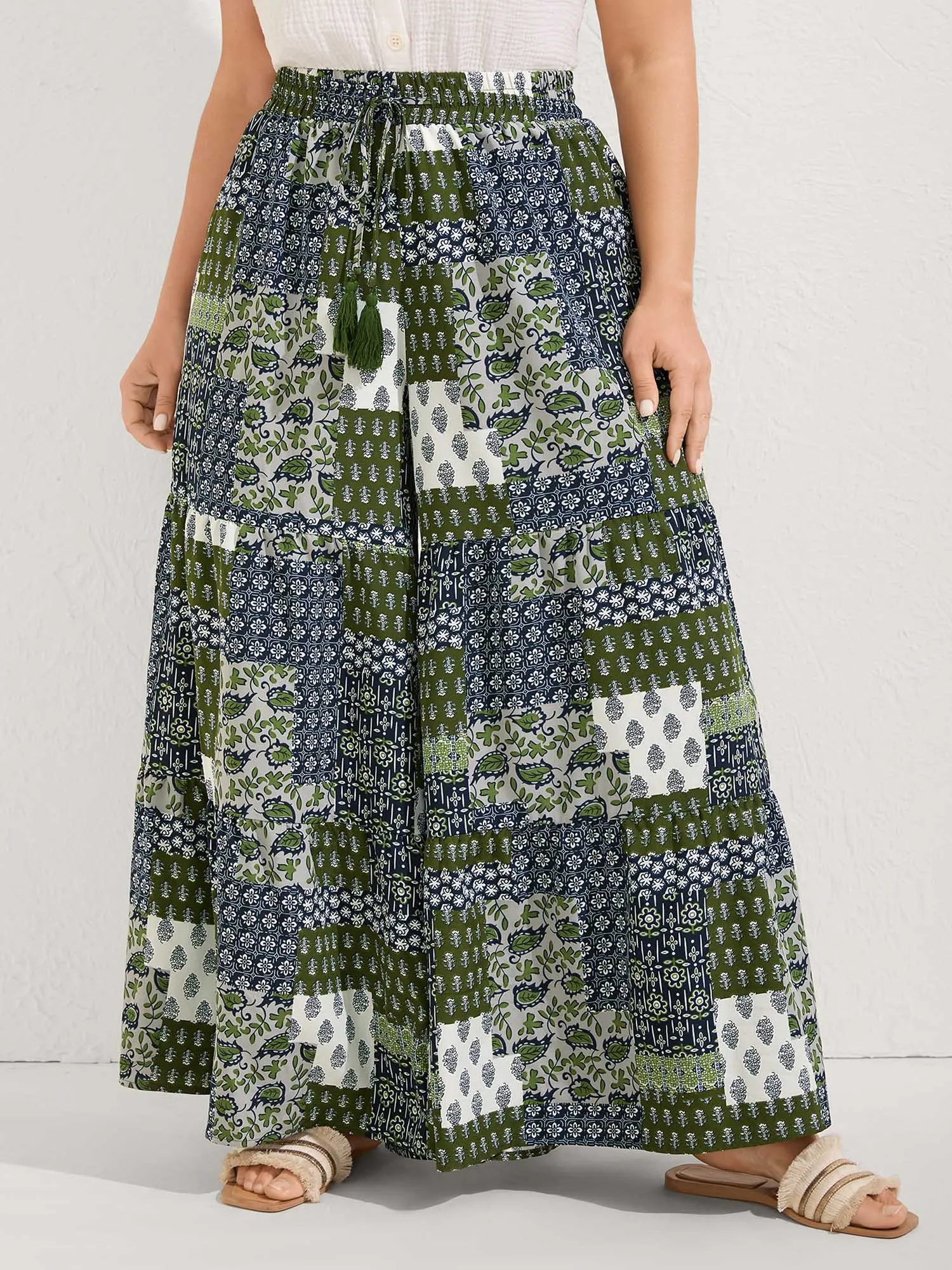 Floral Collage Drawstring Wide-Leg Pants sold by Bloomchic