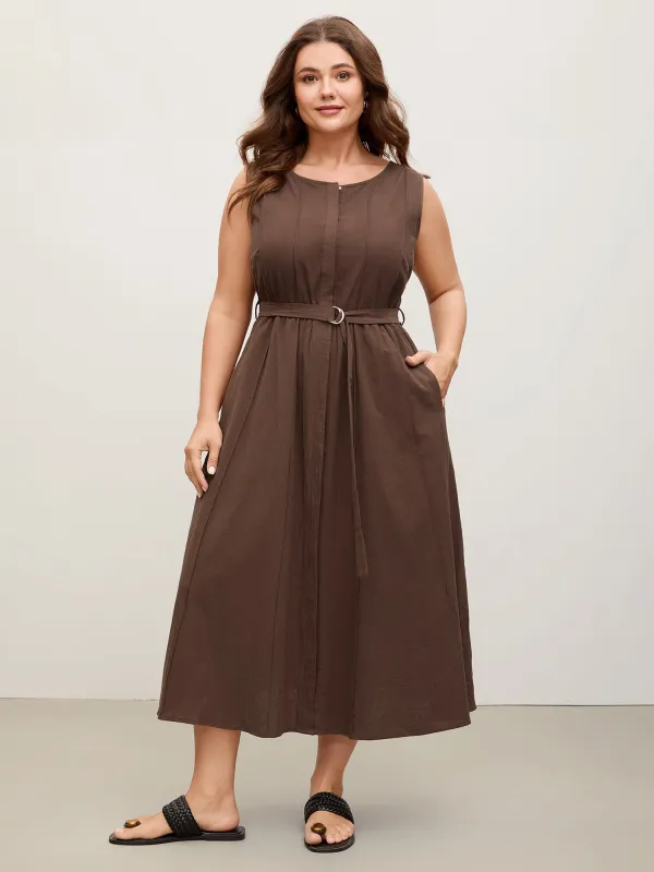 Pure Cotton Adjustable Belt Placket Midi Dress sold by Bloomchic