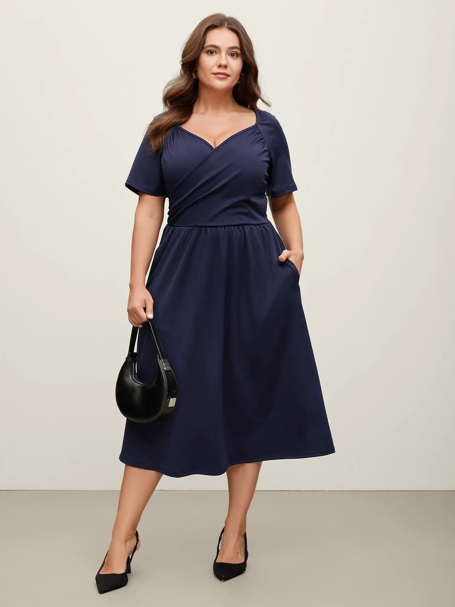 Stretchy Waist Overlap Pockets Midi Dress sold by Bloomchic product image thumbnail 3