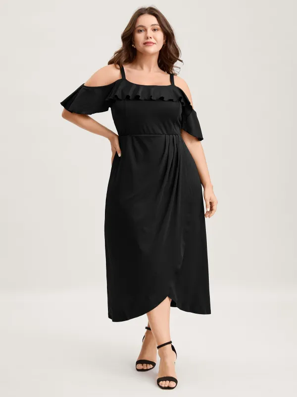 Pleated Ruffled Off-Shoulder Midi Dress sold by Bloomchic