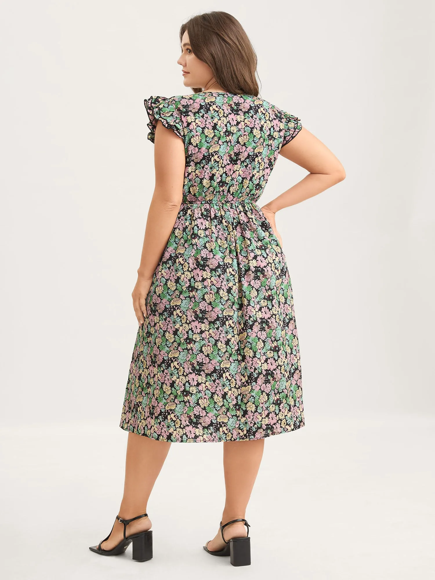 Floral Layered Ruffled Sleeve Midi Dress sold by Bloomchic product image thumbnail 4