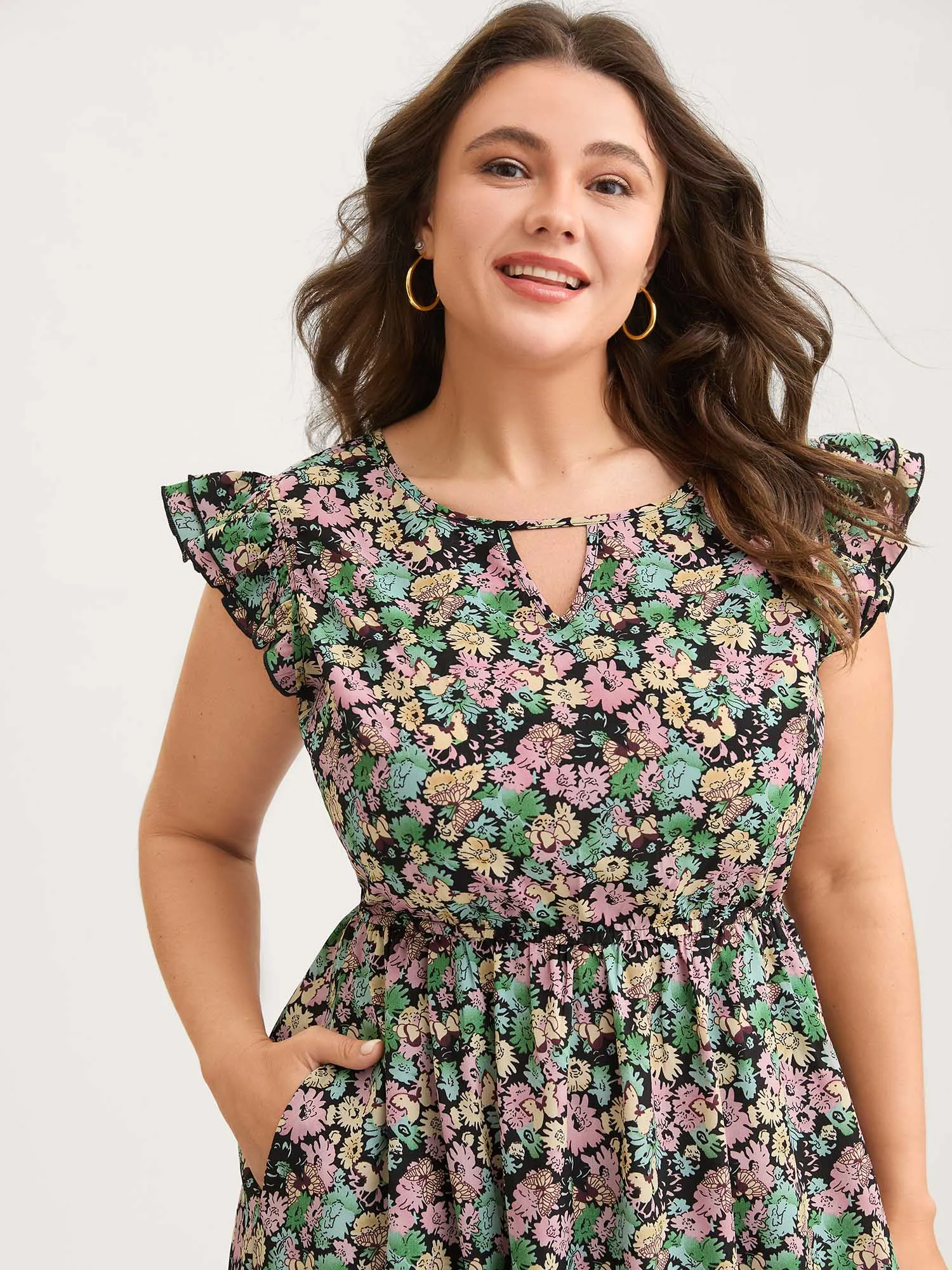 Floral Layered Ruffled Sleeve Midi Dress sold by Bloomchic