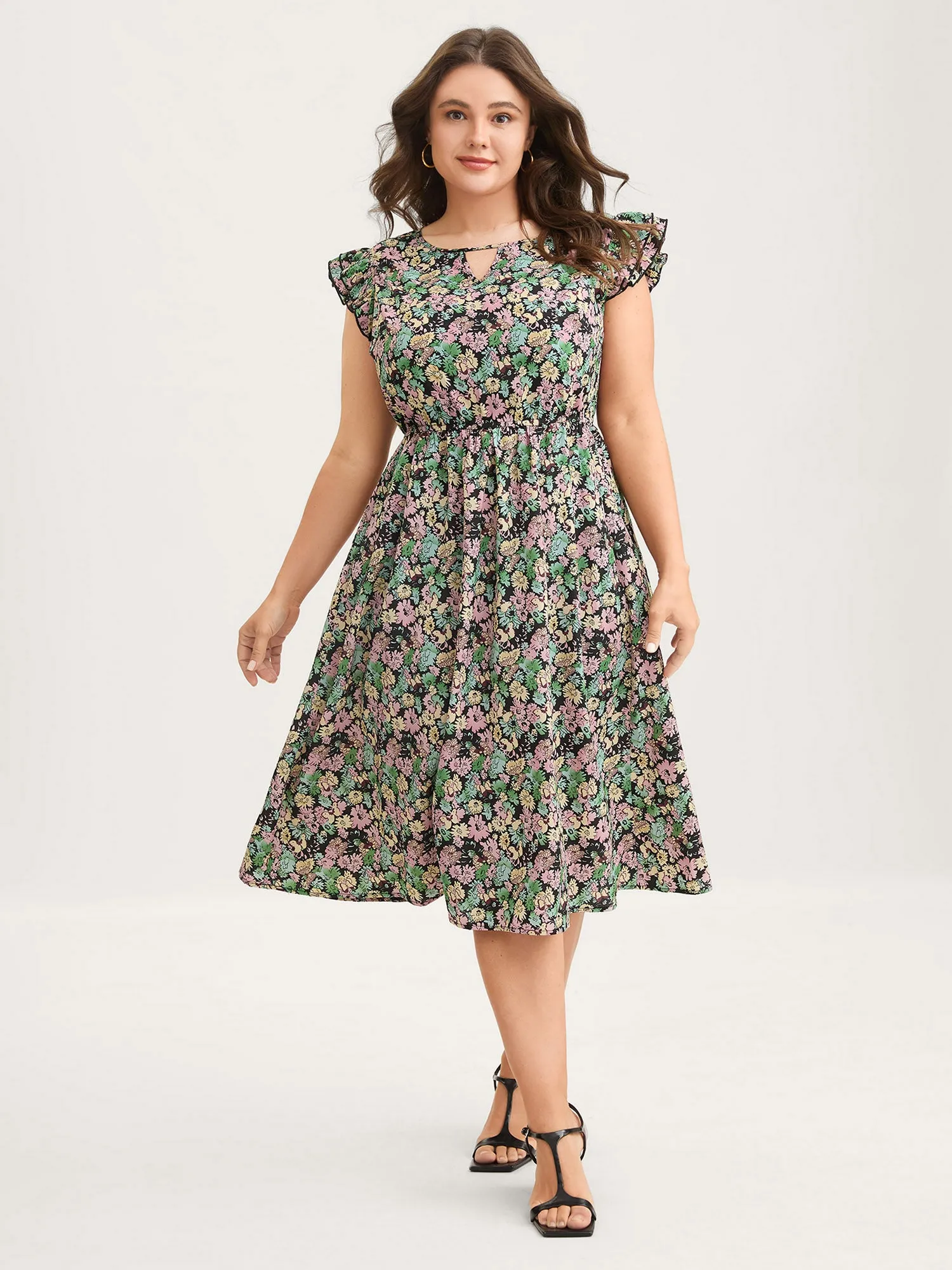 Floral Layered Ruffled Sleeve Midi Dress sold by Bloomchic product image thumbnail 3