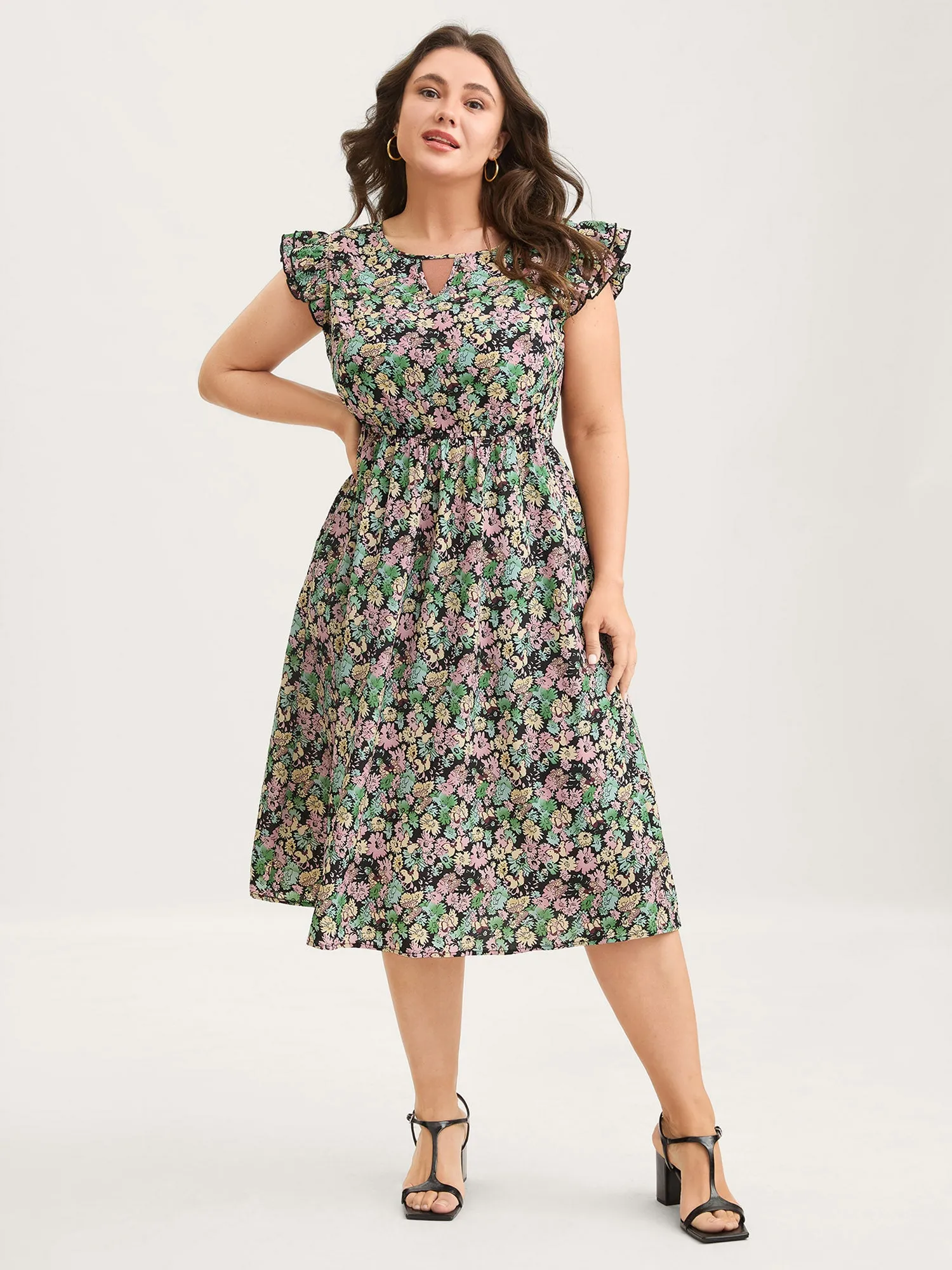 Floral Layered Ruffled Sleeve Midi Dress sold by Bloomchic product image thumbnail 2