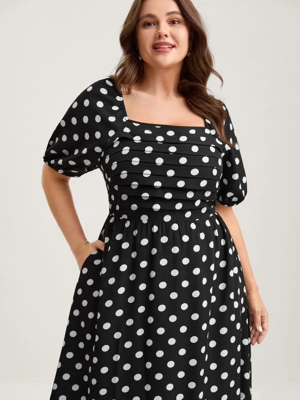 Polka Dots Pleated Bodice Midi Dress sold by Bloomchic
