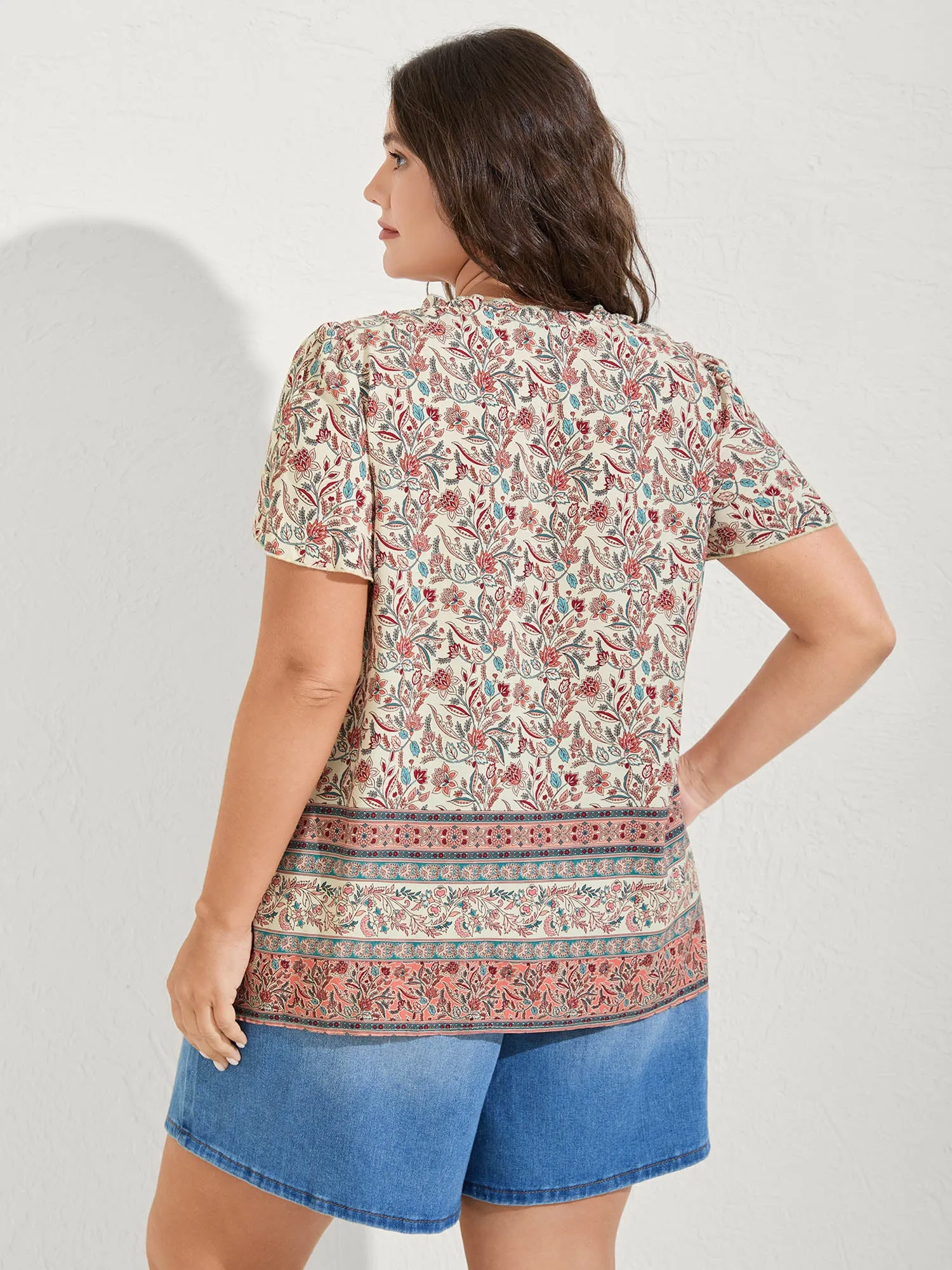 Sheer Lace Ruffled Neck Floral Blouse sold by Bloomchic product image thumbnail 5