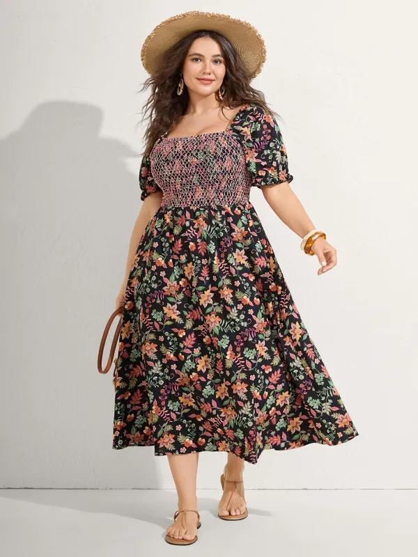 Net Shirred Paisley Print Midi Dress sold by Bloomchic