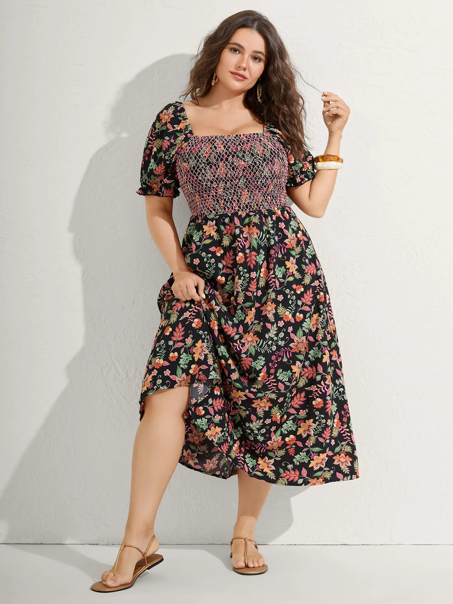 Net Shirred Paisley Print Midi Dress sold by Bloomchic product image thumbnail 3
