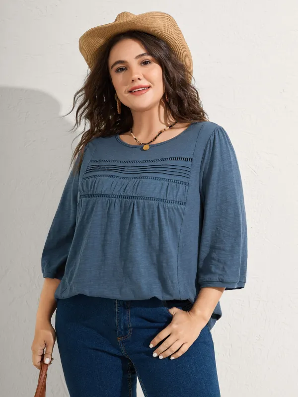 Cotton Lace Spliced Plain Knit Top sold by Bloomchic