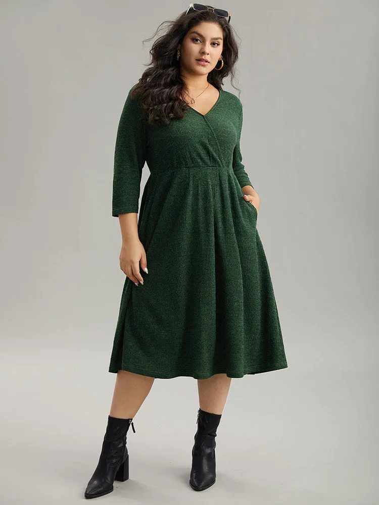 Plain Textured Pocket Wrap Dress sold by Bloomchic