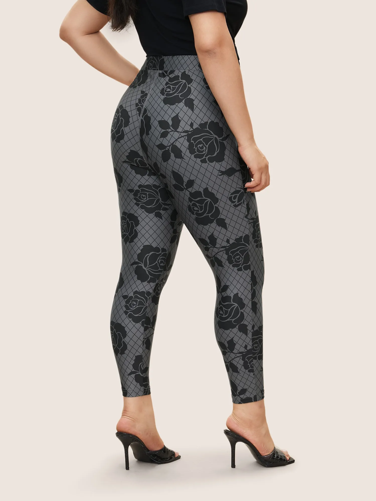 Skinny Rose Print High Rise Leggings sold by Bloomchic product image thumbnail 2