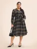 Plaid Shirt Collar Belted Midi Dress sold by Bloomchic