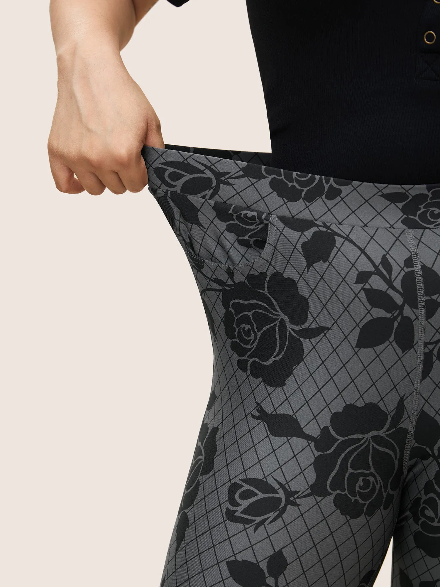 Skinny Rose Print High Rise Leggings sold by Bloomchic product image thumbnail 4
