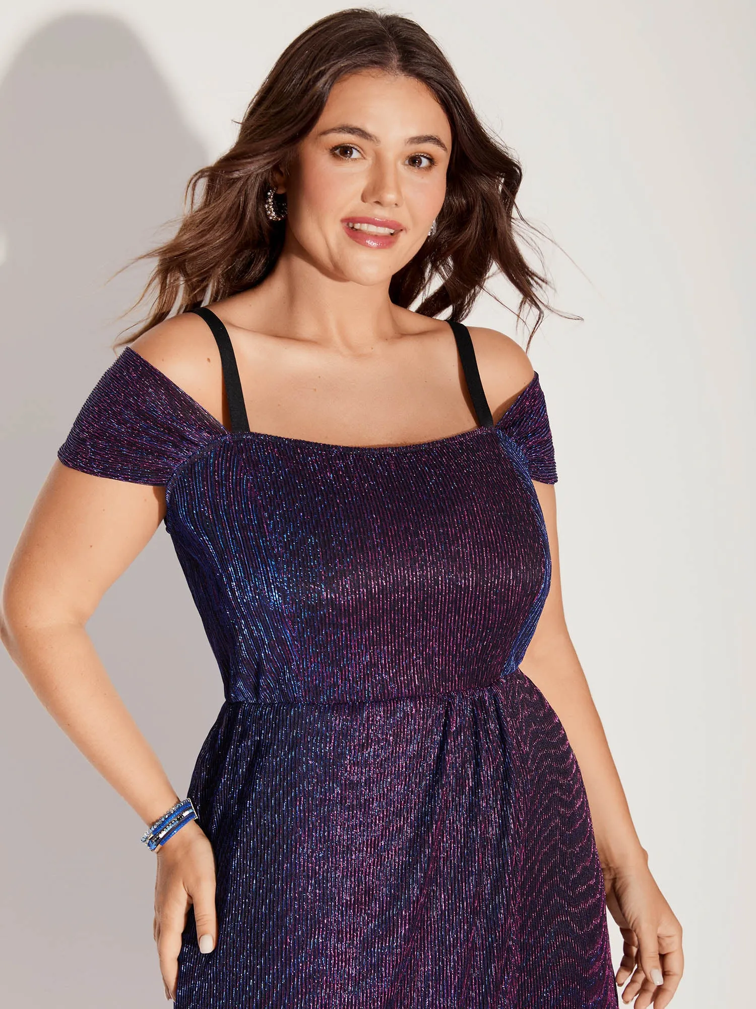 Shimmery Cinched Waist Sheer Midi Dress sold by Bloomchic product image thumbnail 2