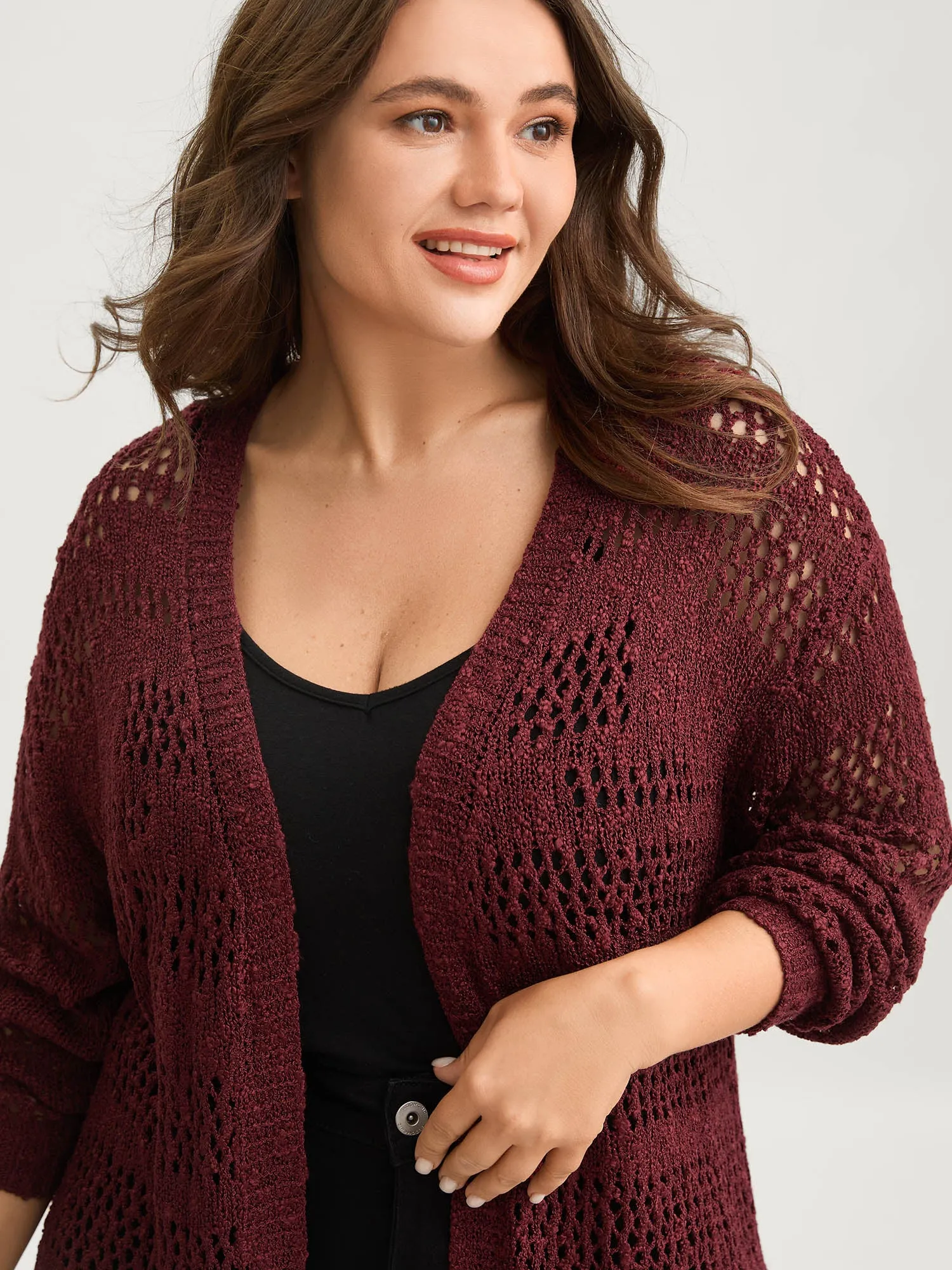 Textured Cut-Out Open-Front Knit Cardigan sold by Bloomchic product image thumbnail 2