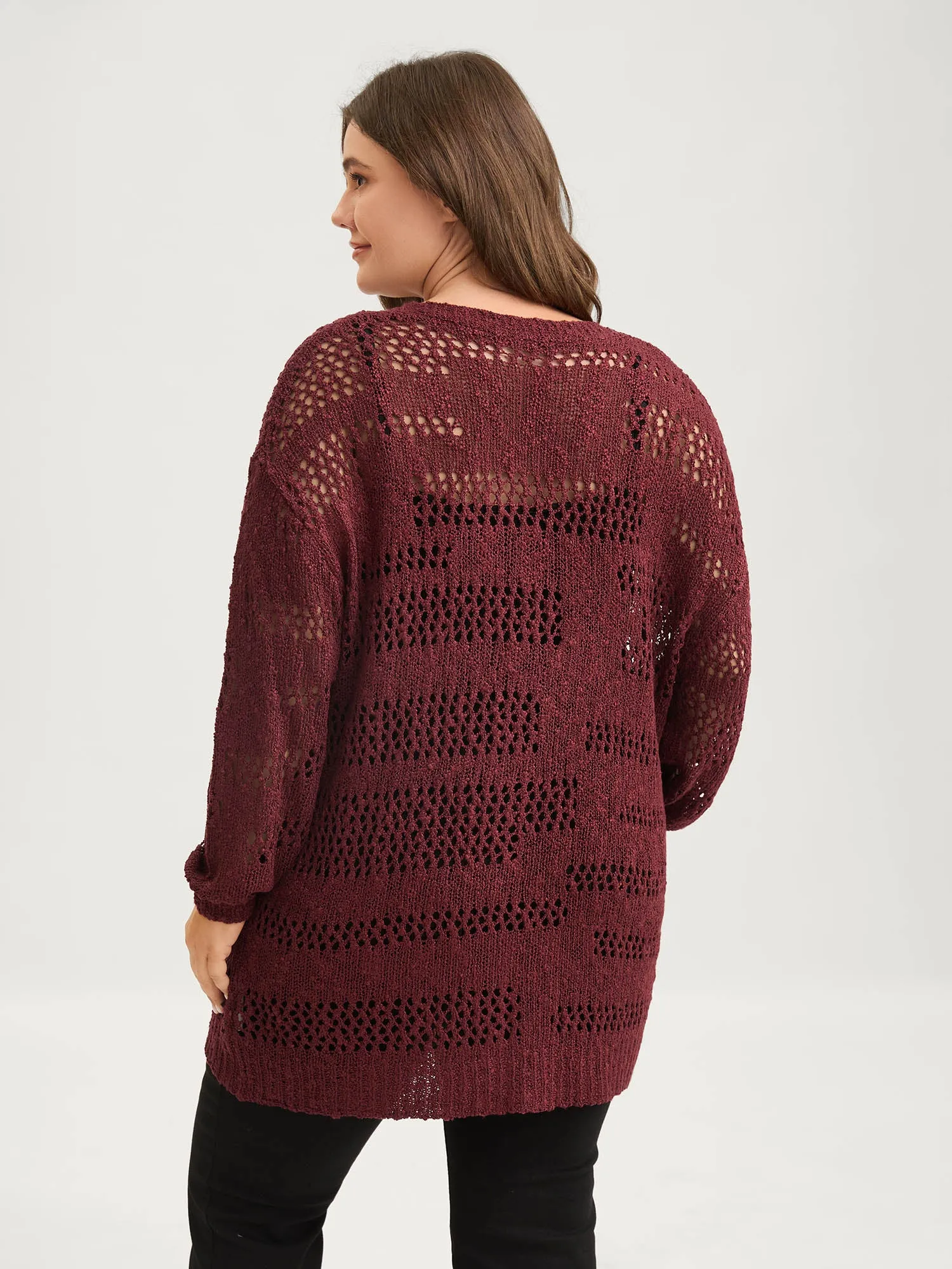 Textured Cut-Out Open-Front Knit Cardigan sold by Bloomchic product image thumbnail 4