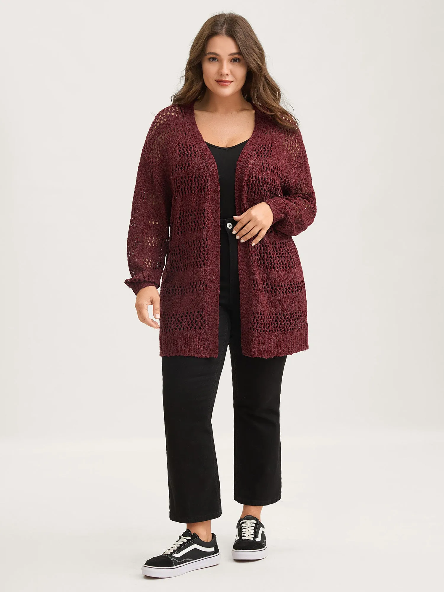 Textured Cut-Out Open-Front Knit Cardigan sold by Bloomchic product image thumbnail 3