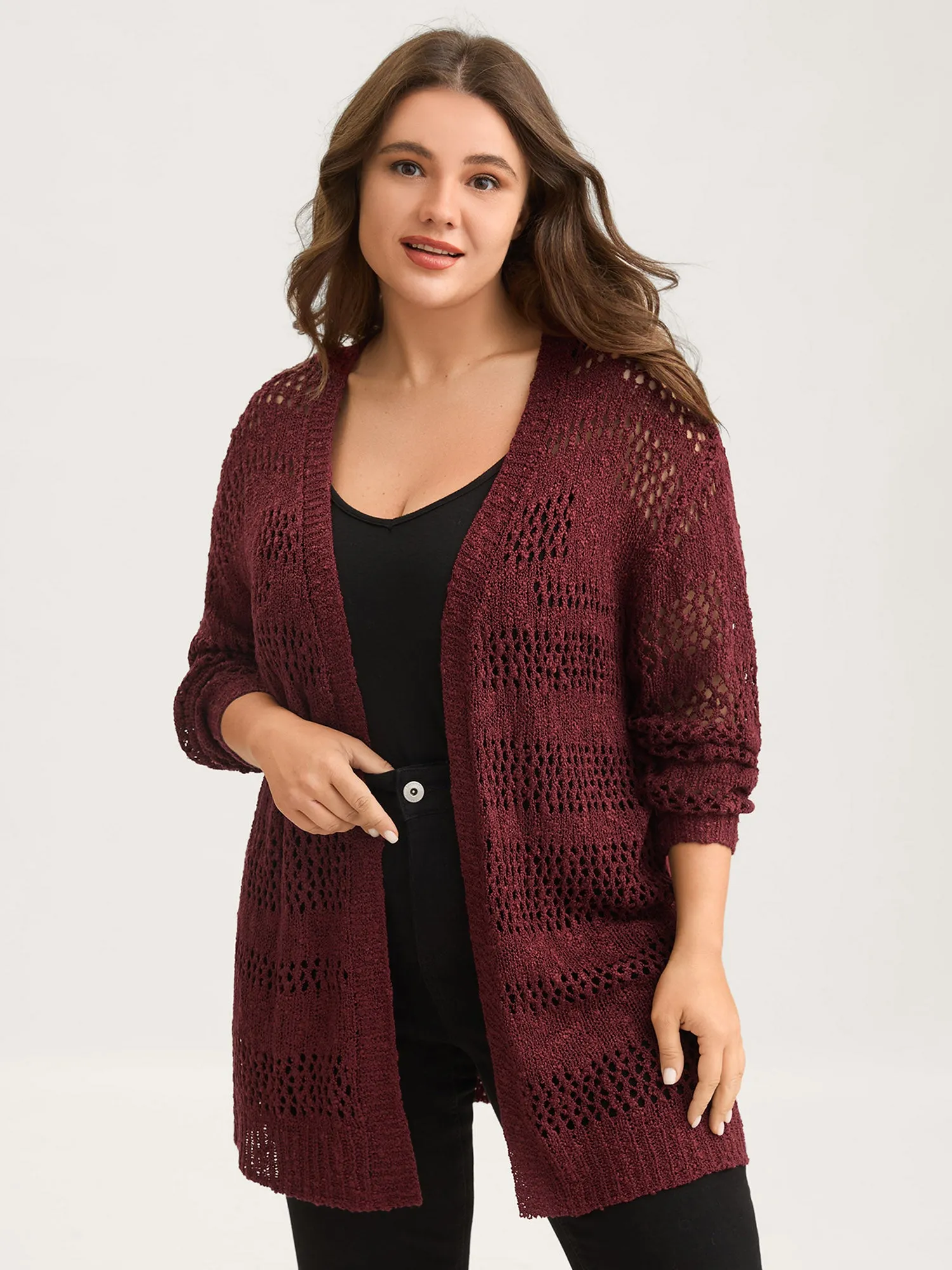 Textured Cut-Out Open-Front Knit Cardigan sold by Bloomchic