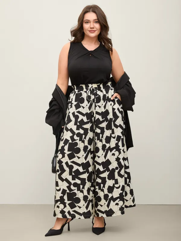 Geometric Print Drawstring Wide-Leg Pants sold by Bloomchic