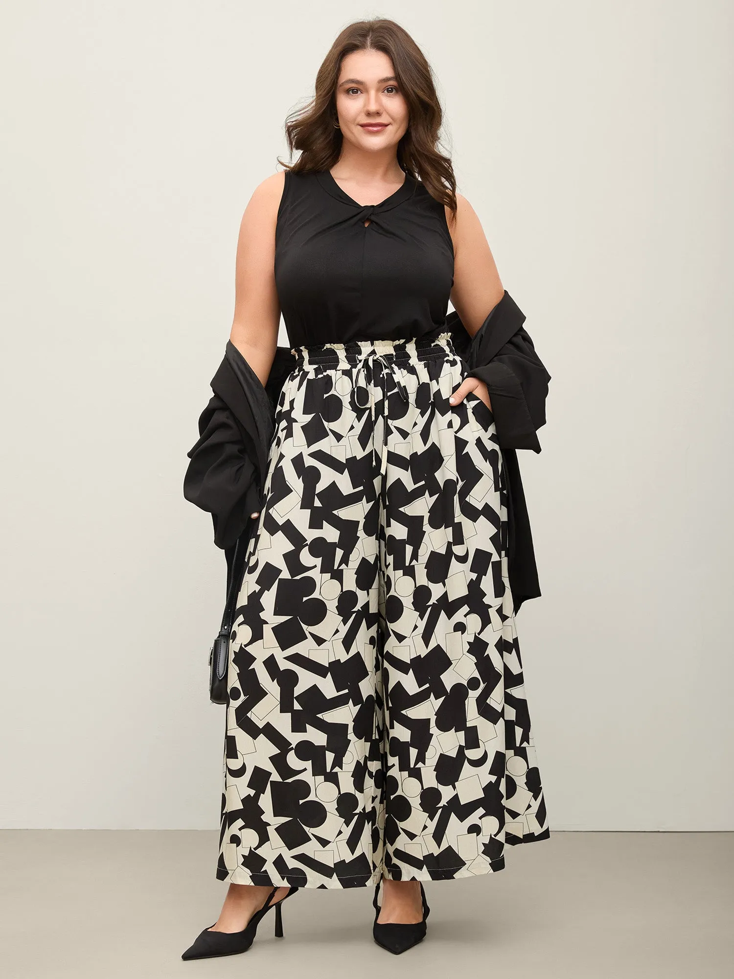 Geometric Print Drawstring Wide-Leg Pants sold by Bloomchic