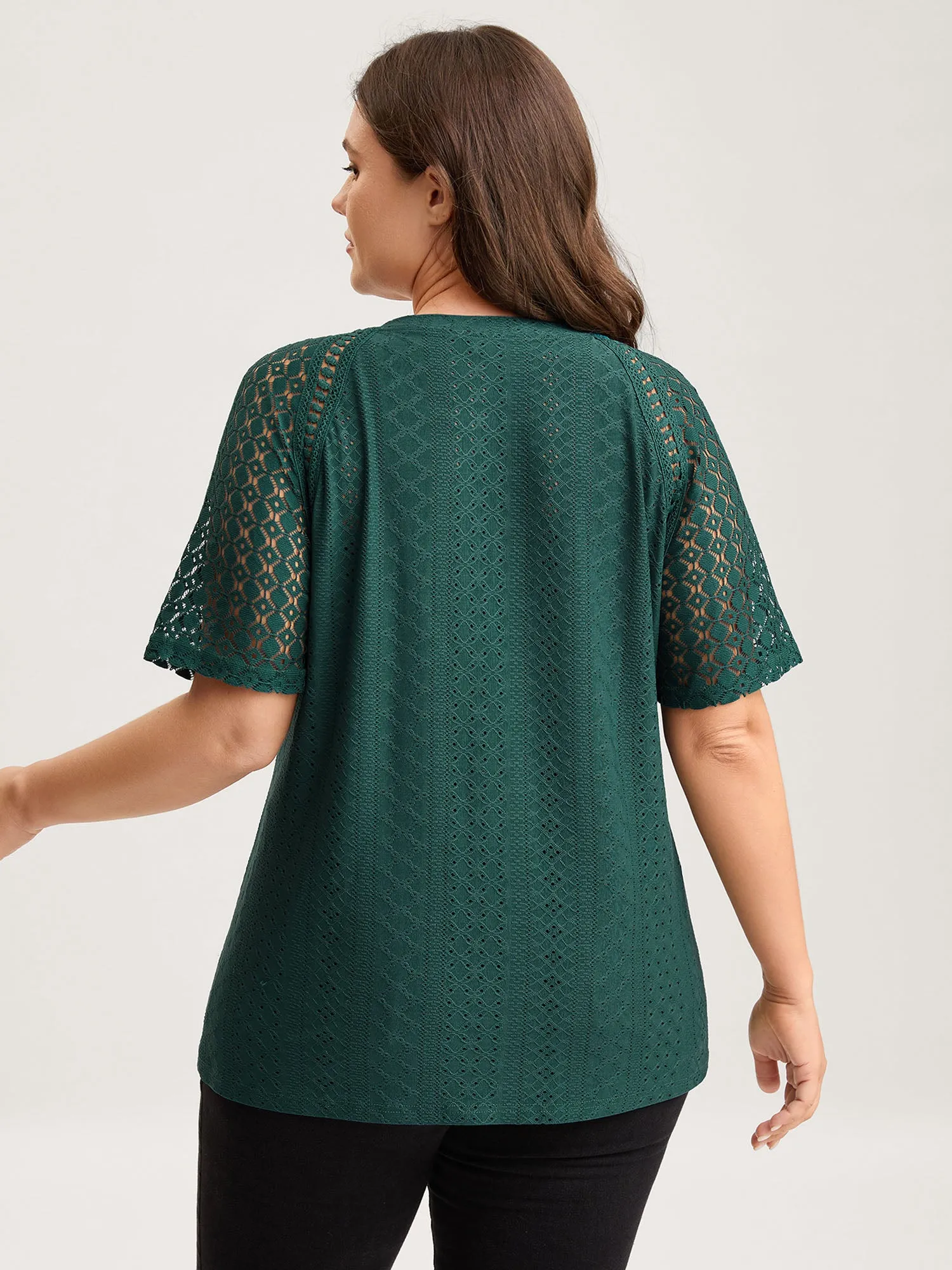 Eyelet Trim Lace Cut-Out Solid T-Shirt sold by Bloomchic product image thumbnail 4