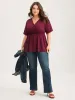 Ribbed Lace Surplice Flared Solid Blouse sold by Bloomchic
