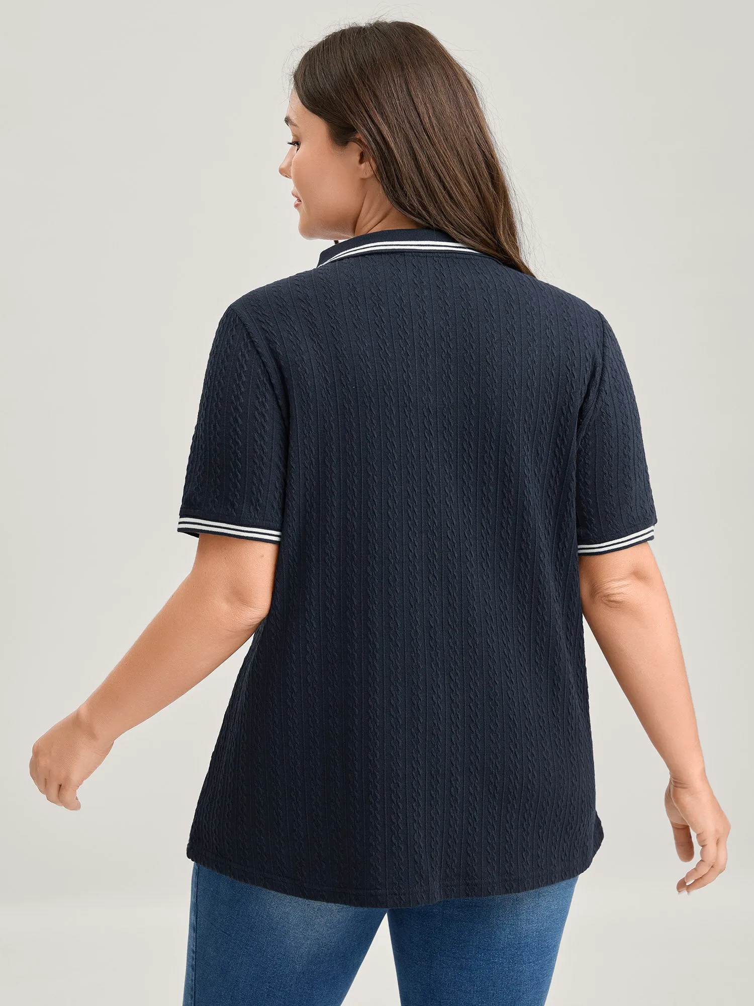 Textured Polo Collar Solid T-Shirt sold by Bloomchic product image thumbnail 4