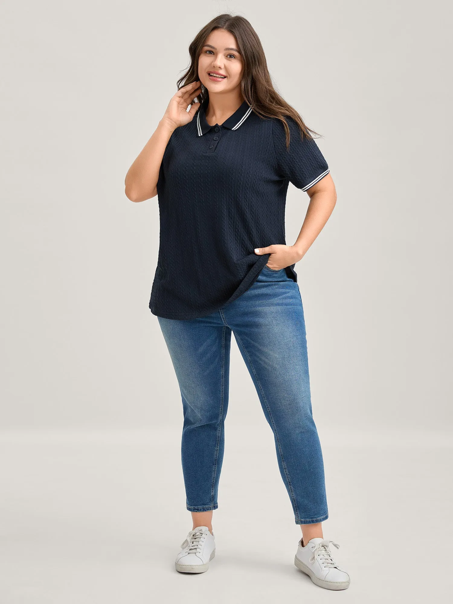 Textured Polo Collar Solid T-Shirt sold by Bloomchic product image thumbnail 2