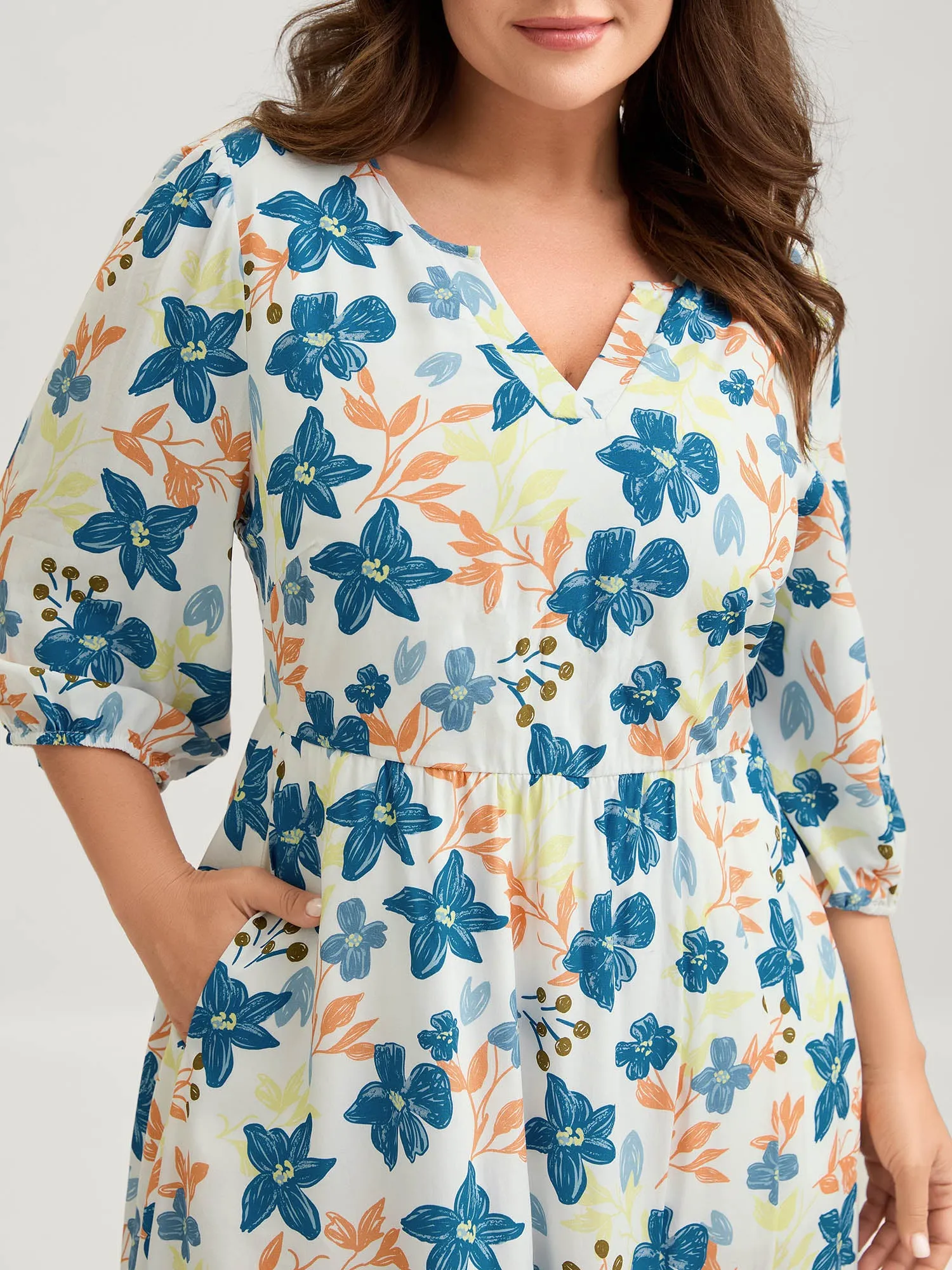 Rayon Floral Stretchy Waist Pockets Midi Dress sold by Bloomchic product image thumbnail 2