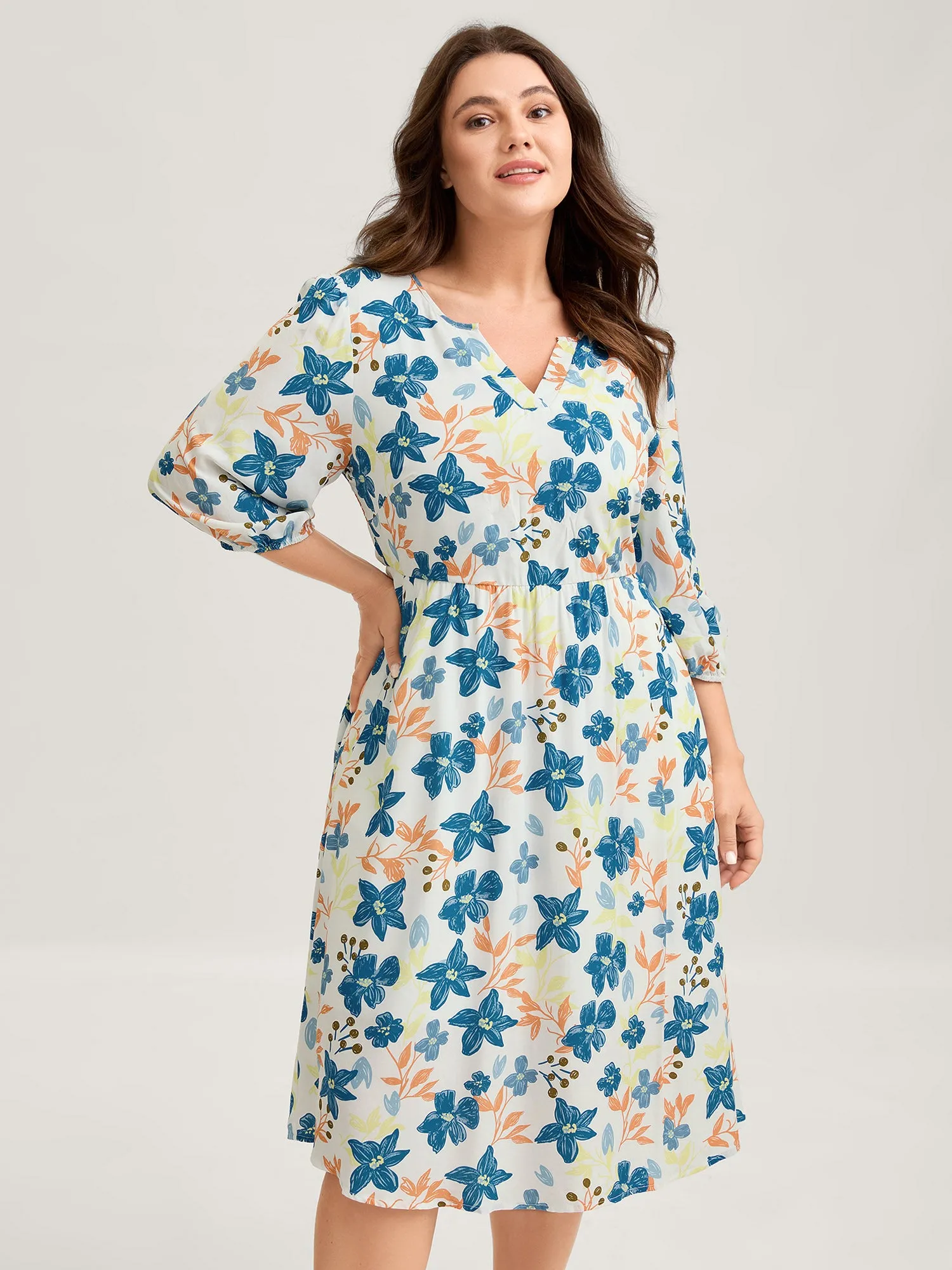 Rayon Floral Stretchy Waist Pockets Midi Dress sold by Bloomchic