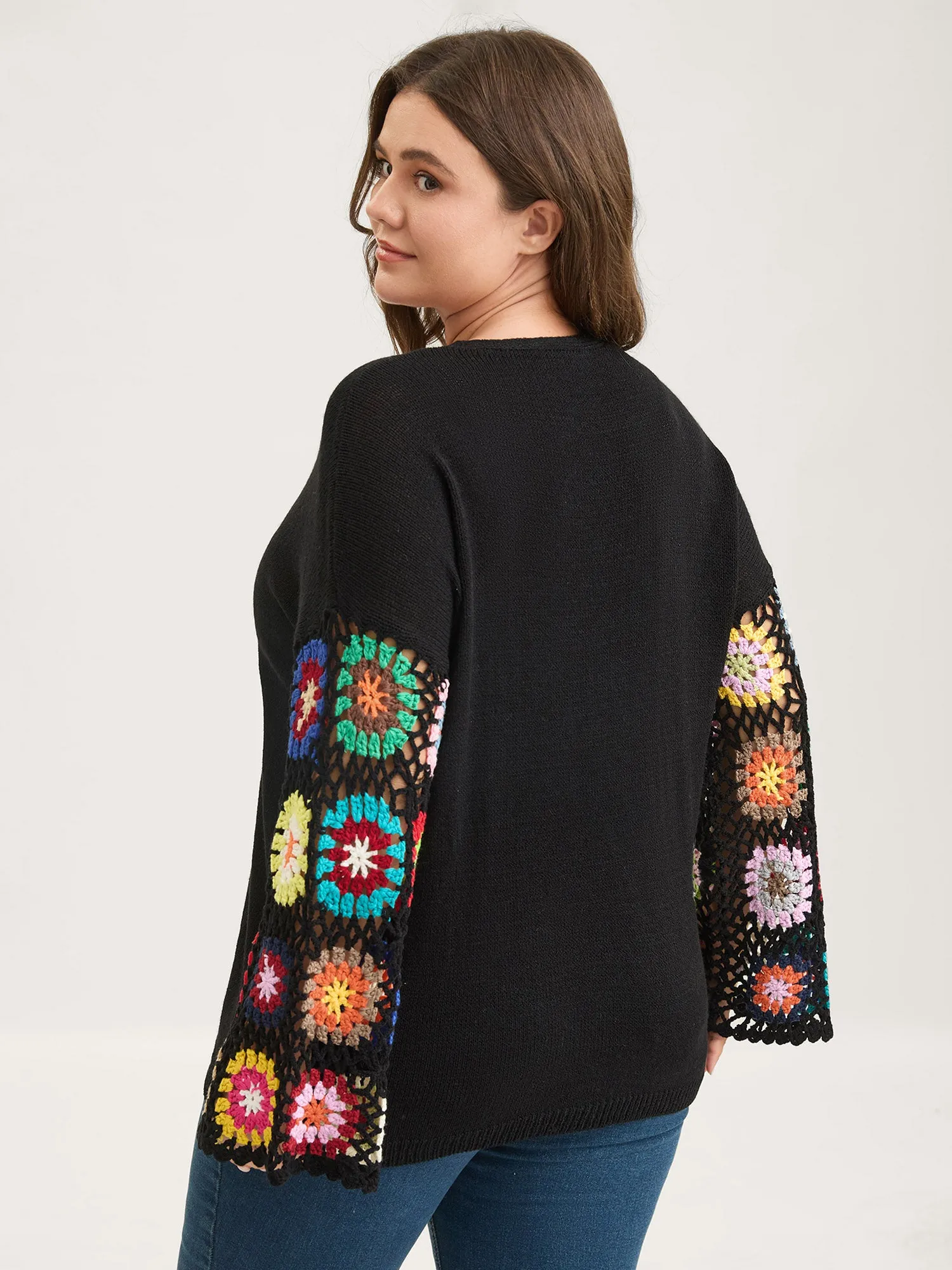 Crochet Floral Tie Cut-Out Cardigan sold by Bloomchic product image thumbnail 5