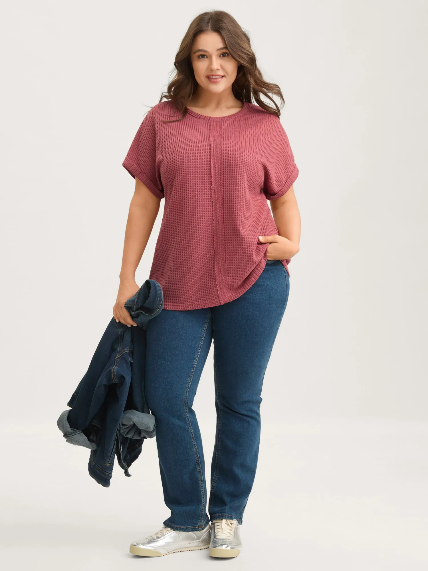 Waffle Seamed Front Solid T-Shirt sold by Bloomchic product image thumbnail 3