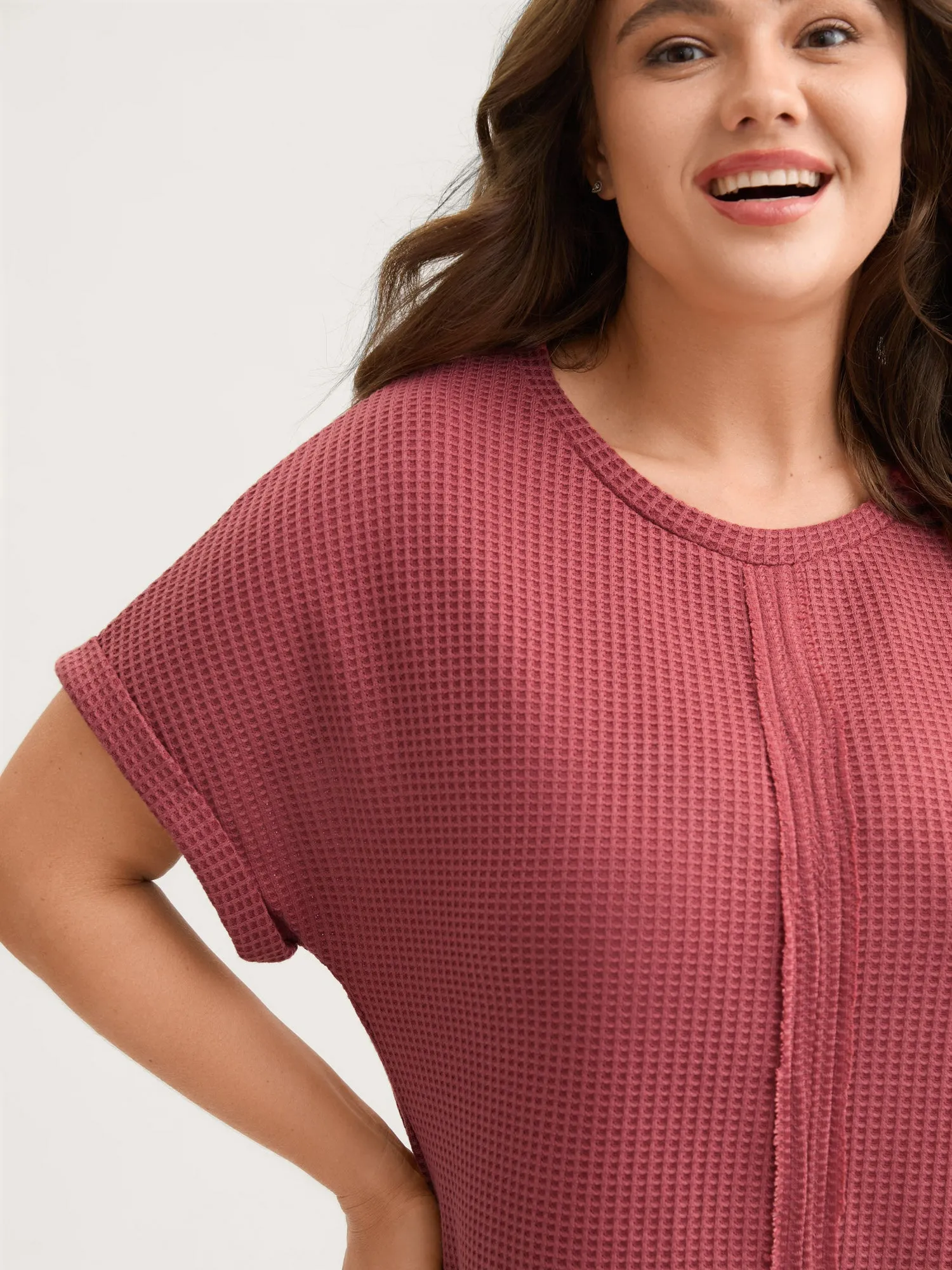 Waffle Seamed Front Solid T-Shirt sold by Bloomchic product image thumbnail 2