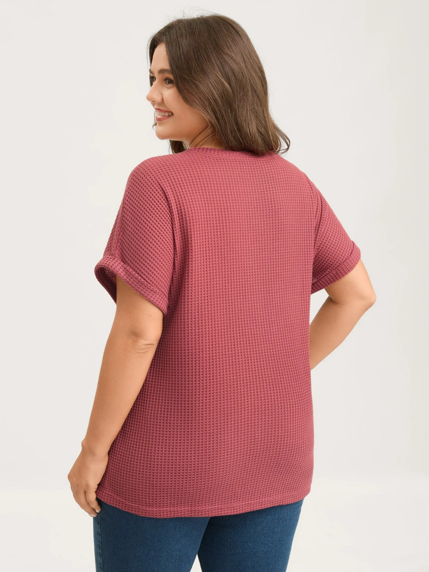 Waffle Seamed Front Solid T-Shirt sold by Bloomchic product image thumbnail 4