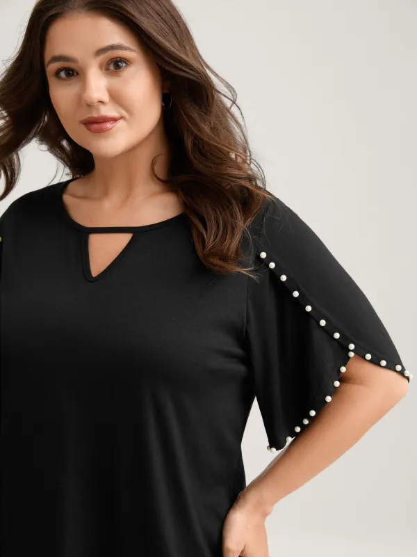 Pearl Petal Sleeve Neck Cut-Out Blouse sold by Bloomchic