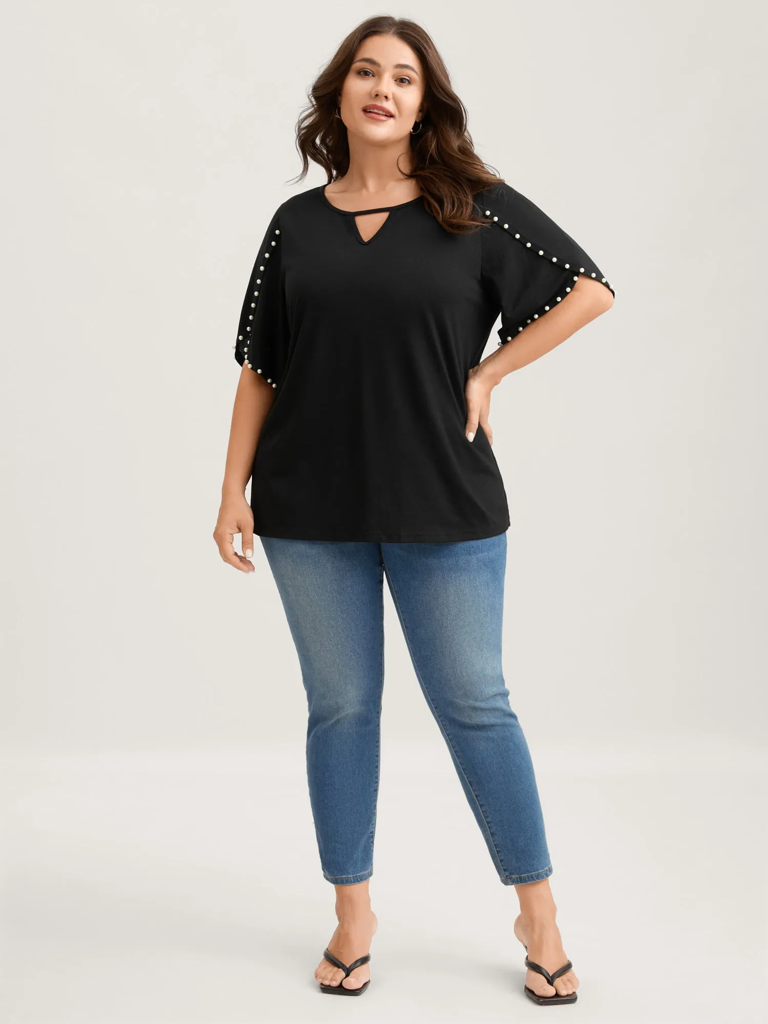 Pearl Petal Sleeve Neck Cut-Out Blouse sold by Bloomchic product image thumbnail 3